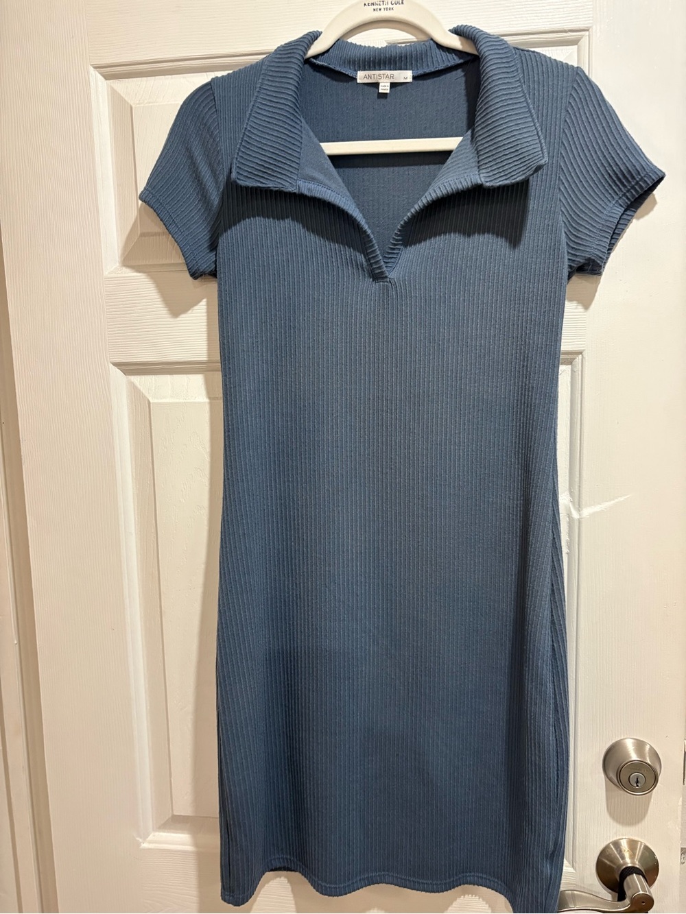 Soft and fitted Blue Ribbed Polo Dress